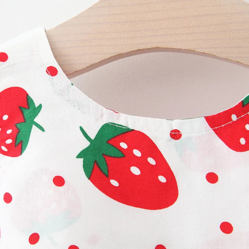 Baby Dress 2025 Summer New Girl's Sweet Bow Dress Children's Strawberry Print