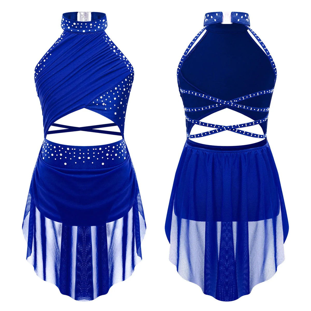 Girls Modern Lyrical Jazz Dance Dress Ballet Gymnastics Skating Performance Costume Kids Cut Out Dancing Leotard Tutu Skirted
