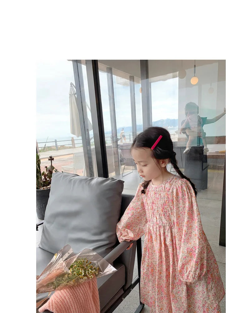 Girls Casual Dresses Floral Crease Sweet Dress Kids Clothes Princess Dress Girls 3 To 7 Years Flower Girl Dresses for Weddings