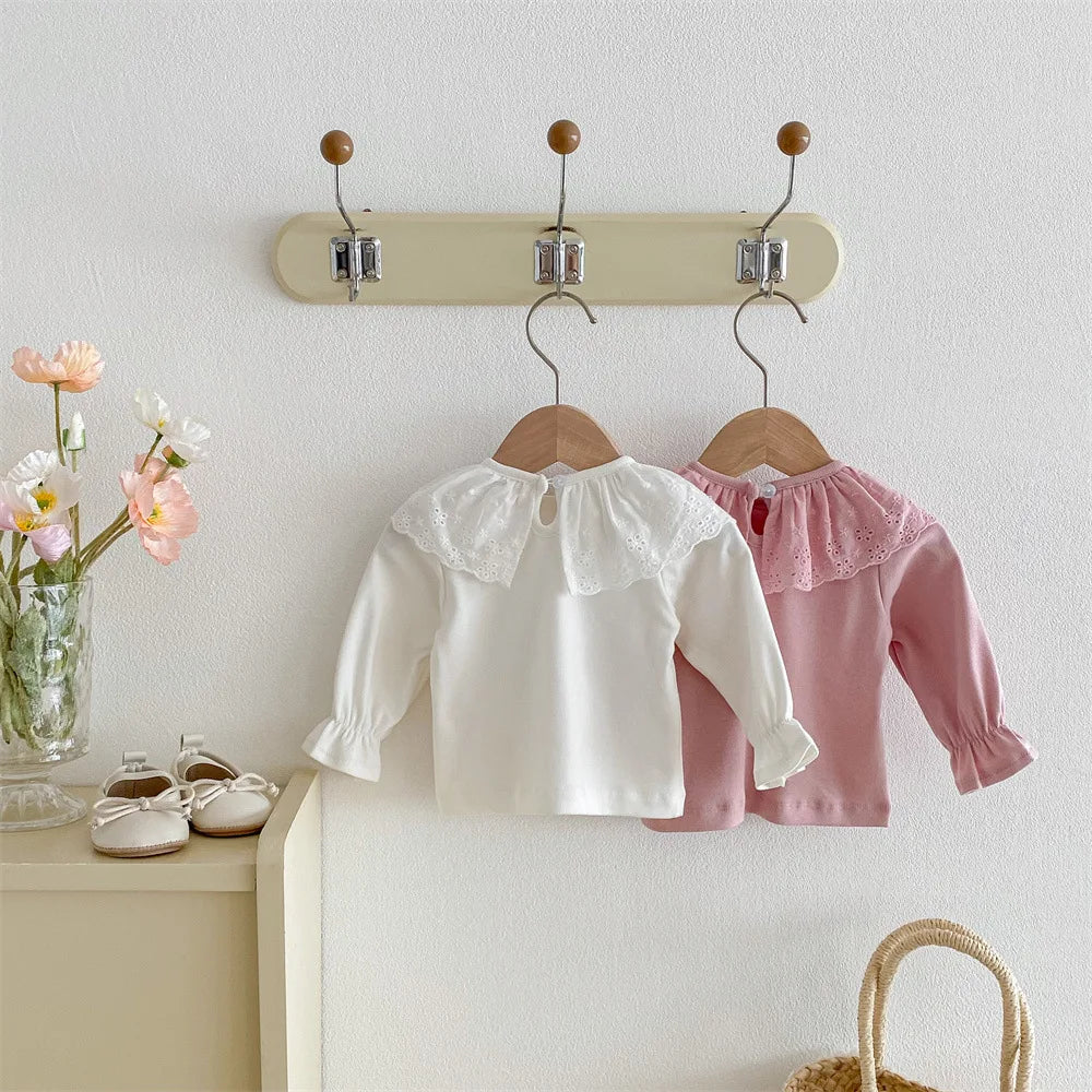 Trina Ruffles Lace Shirt Long Sleeve Tops
