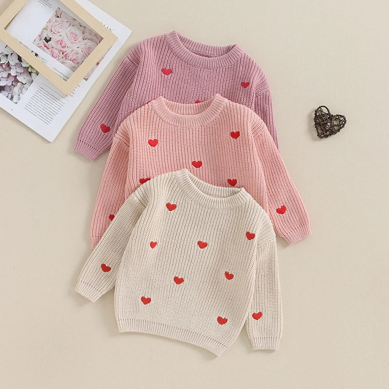 Amelia Heart Embroidery Sweater Pullover Tops