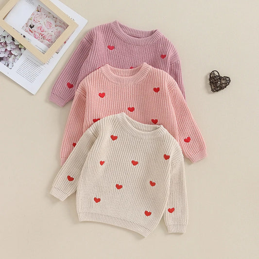 Amelia Heart Embroidery Sweater Pullover Tops