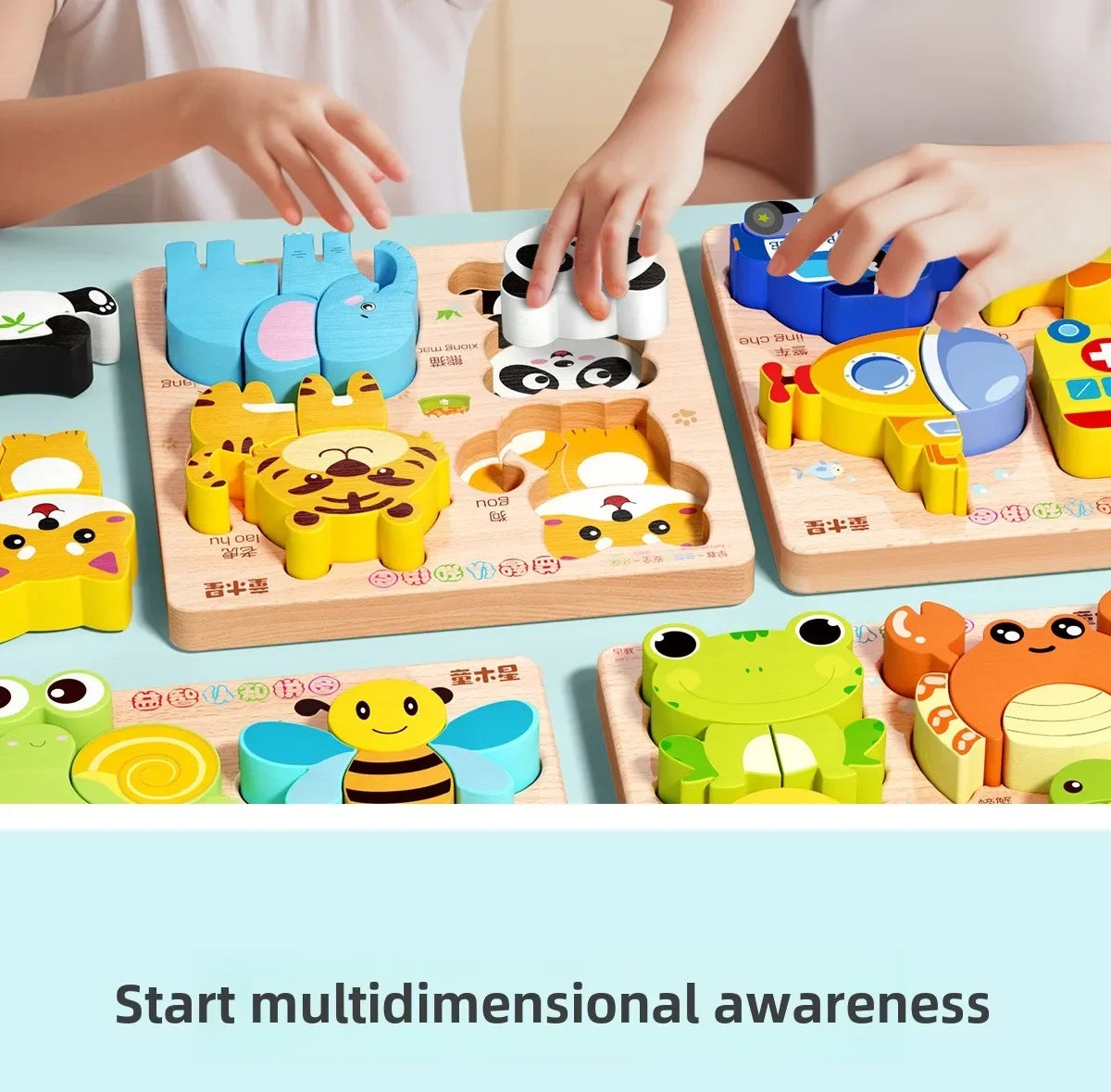 Montessori Cartoon 3D Wooden Puzzle Animal Traffic Jigsaw Toys