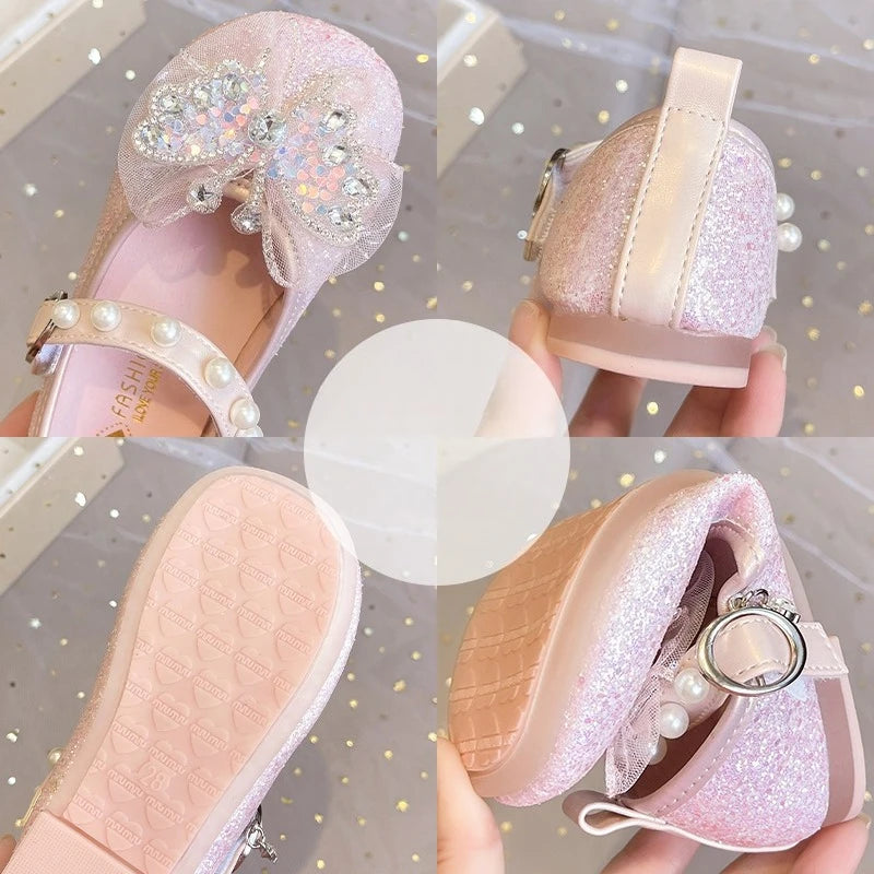 Girls Princess Shoes 3-18 Years Glittering Butterfly Decoration Children's Shoes