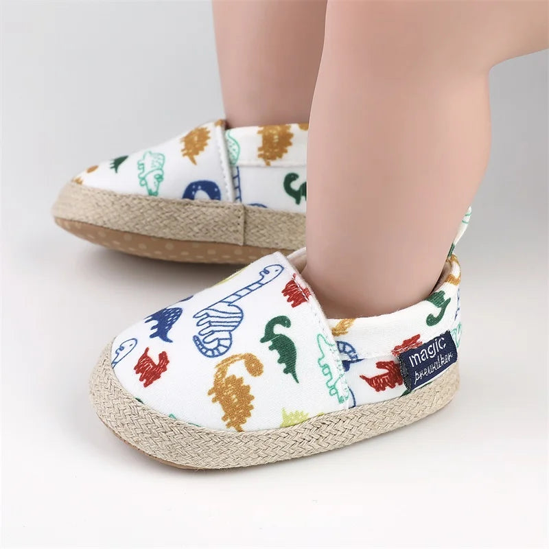 Baby Boy Girl Shoes Dinosaur Print Closed Toe Walking Shoes