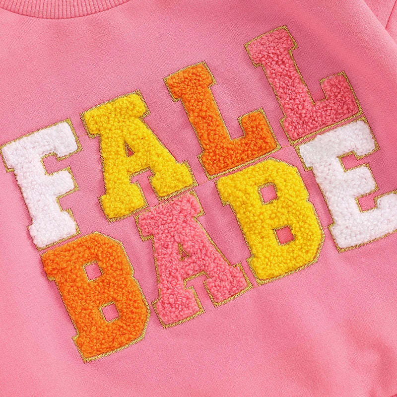 Girls Fall Babe Long Sleeve Embroidery Letters Fall Crewneck Top