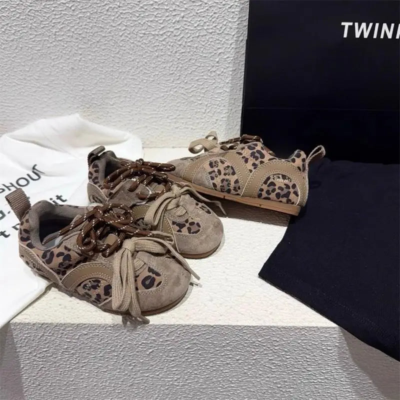 Girl Sneakers Spring Autumn Soft Sole Leopard Print Running Shoes