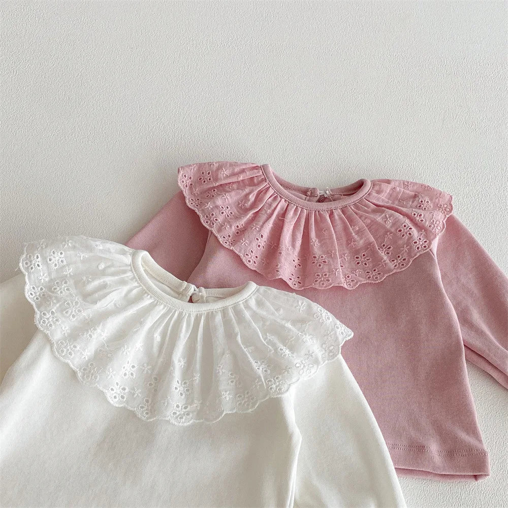 Trina Ruffles Lace Shirt Long Sleeve Tops