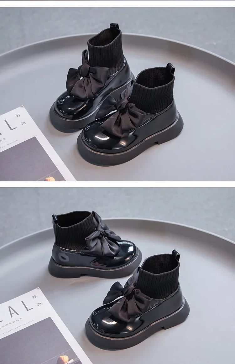 Girls Boots 2025 Fashion Butterfly-knot Glossy Casual Boots For Baby Girls Comfirtable Breathable Girls Shoes Outdoor Sneakers