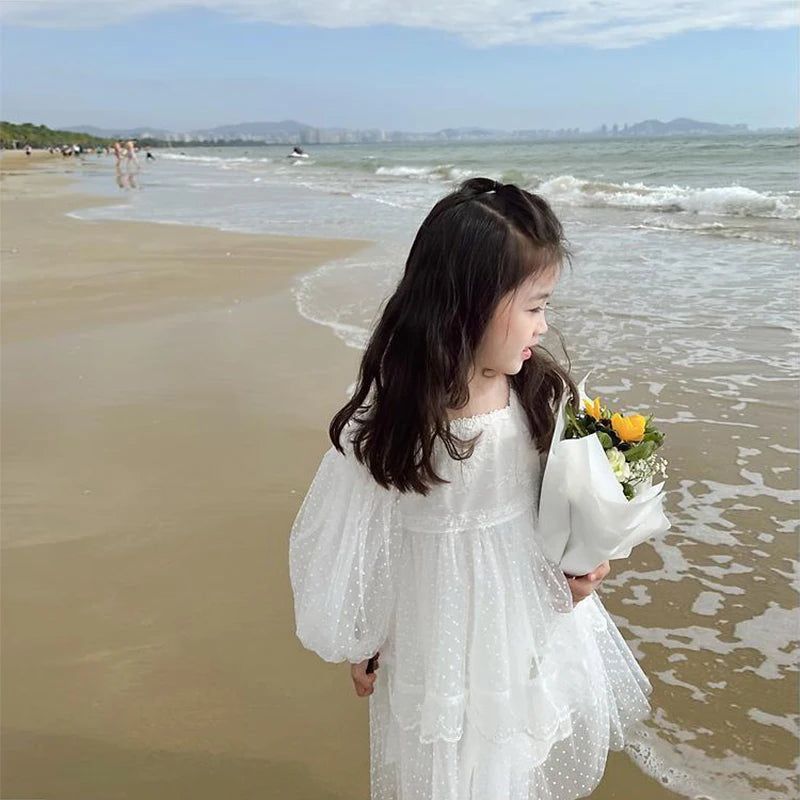 2 3 4 5 6 7 8 Years Girls Dress Summer White Dress  Flowers Embroidery Elegant