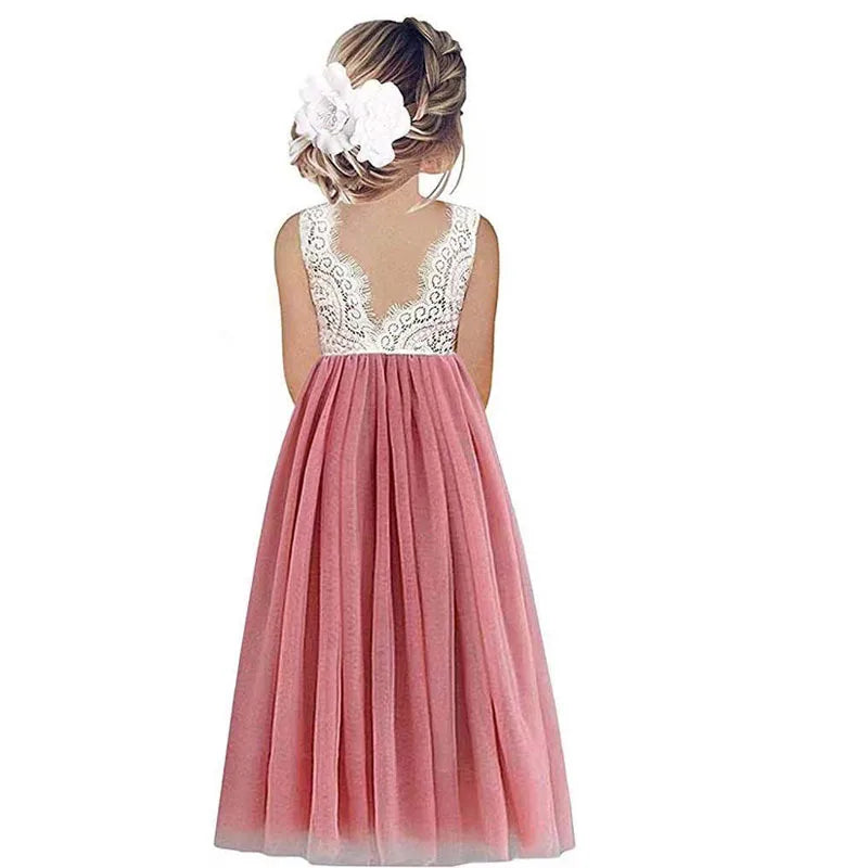 Princess Party Lace Flower Girl Dress Baby Kids Summer Wedding Birthday Dress