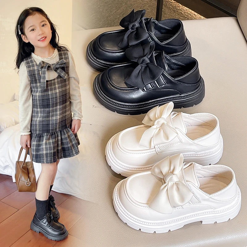 2026 Spring And Autumn Girls' Leather Shoes With Soft Soles British Style