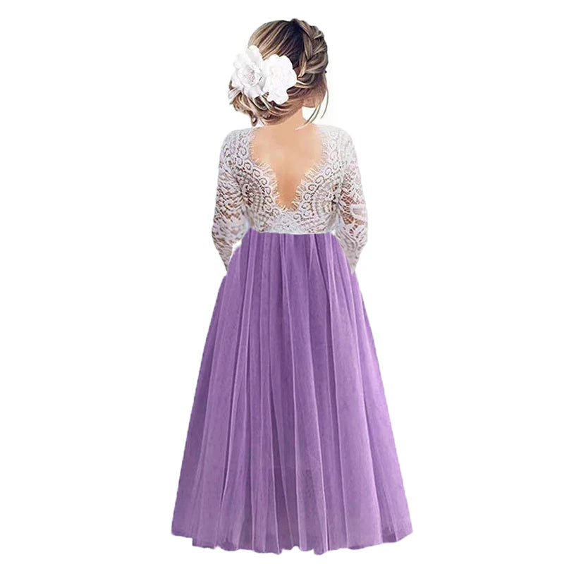 Princess Party Lace Flower Girl Dress Baby Kids Summer Wedding Birthday Dress