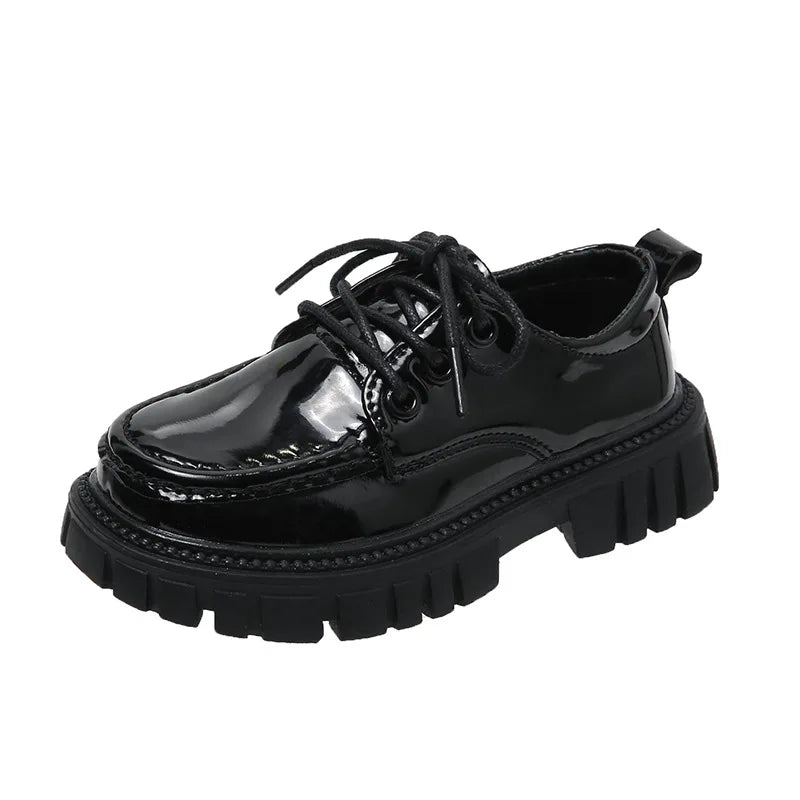 Girls Leather Shoes For School Party Wedding Kids Black Loafers Slip-On Children Flats British Style Elegant Princess Shoes