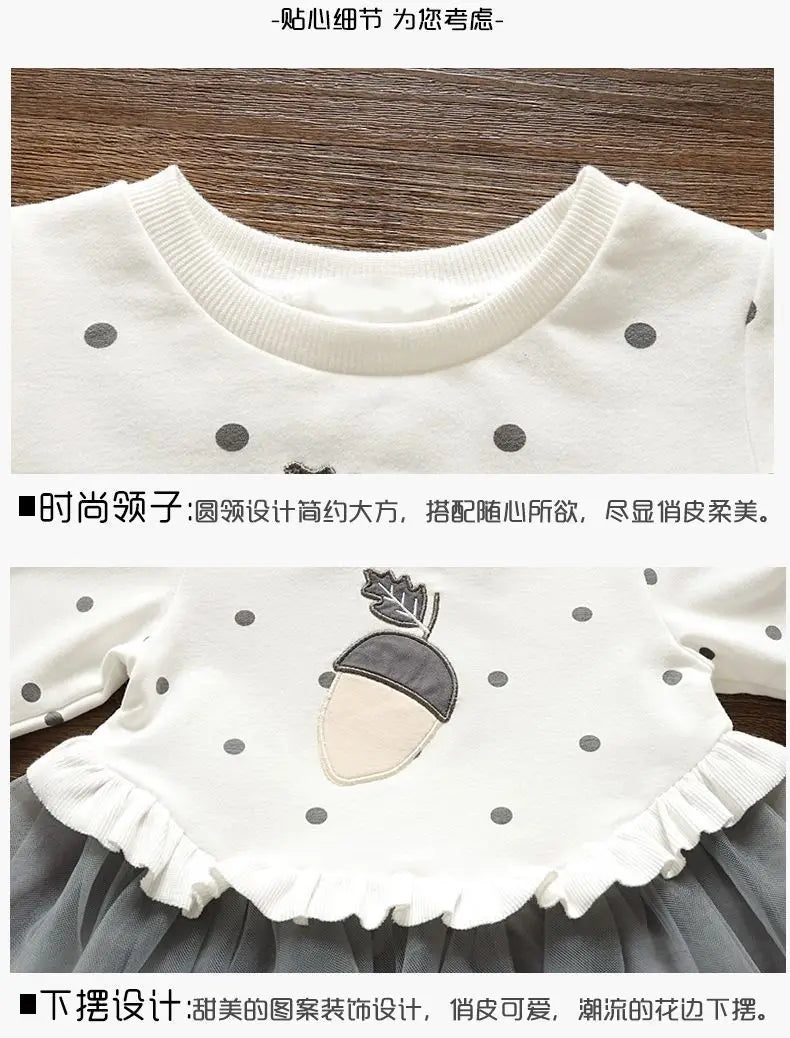Girls' Dress Spring Autumn Baby Long Sleeved Hoodie Dresses Sweet Children's Princess Clothing Fashion Gauze Girls Clothes Ropa