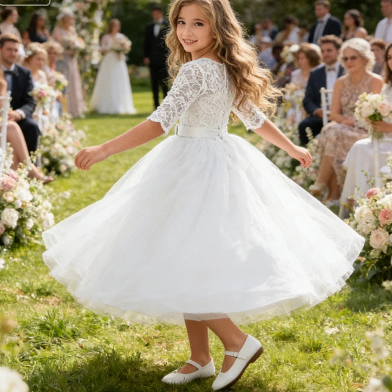 Teenager Girls White Bridesmaid Dresses Wedding Birthday Party Ball Gown