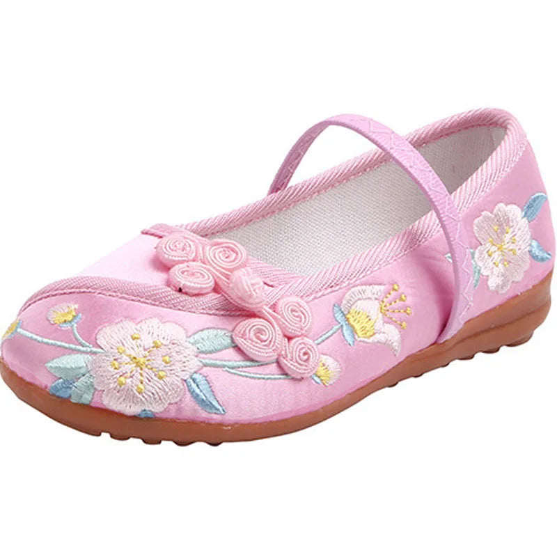 New Kids Shoes For Girl Children's Embroidered Cloth Shoes Chinese Style Girls Shoes Festival Loafers Ballet Flats CSH1440