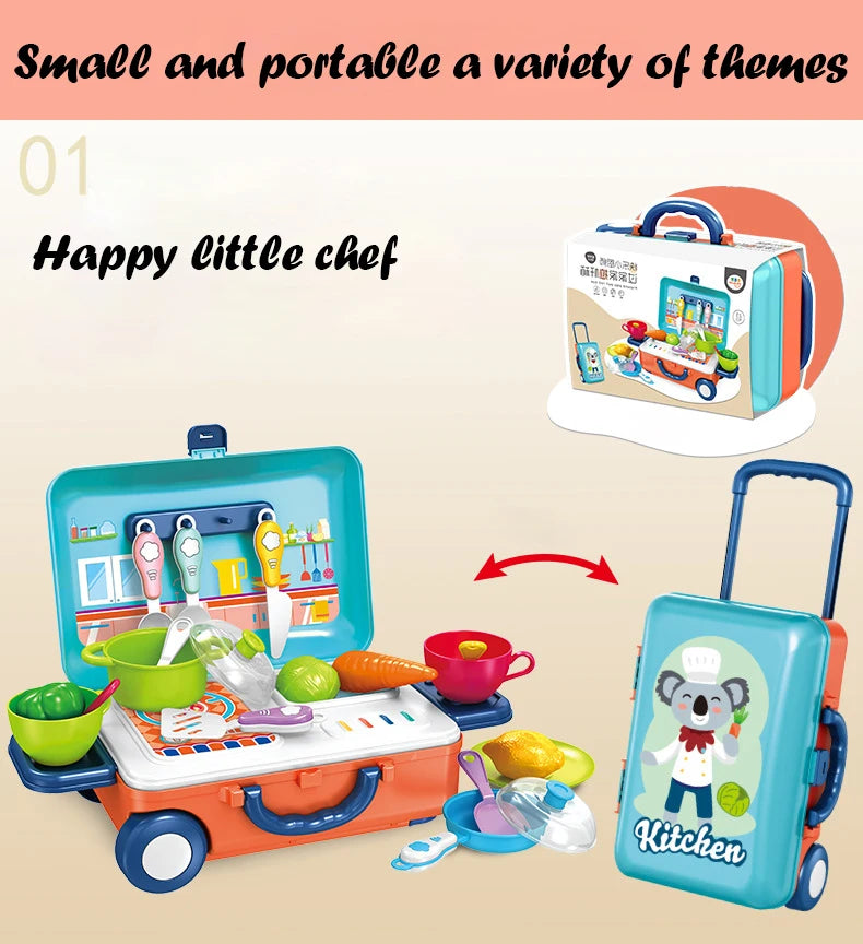 Children's Simulation Play House Kitchen Toys Girls Beauty Portable Tools Utensils Tableware Trolley Case Doctors Medical Kit