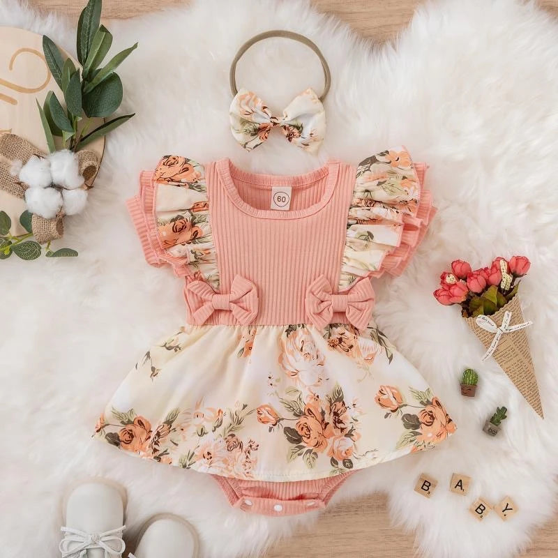 Kids Dress For 0-18 Months Cotton Ruffle Sleeve Cute Butterfly Floral Summer Dress