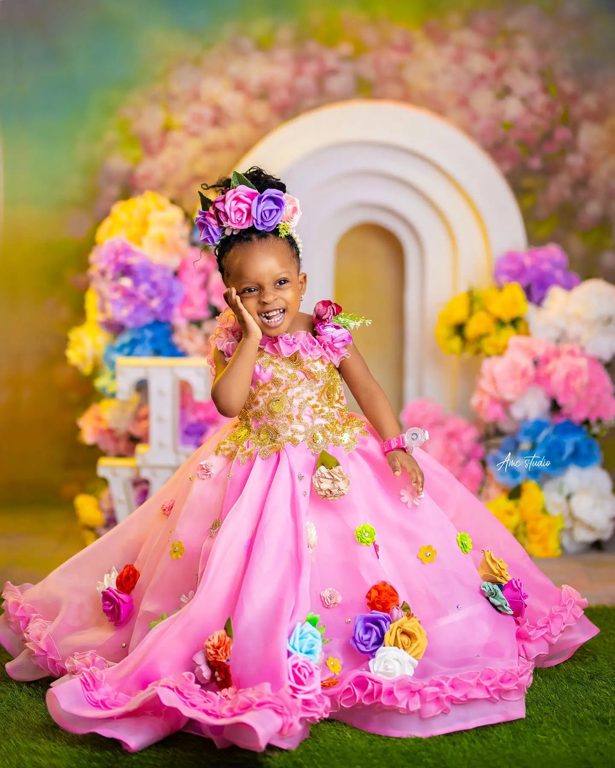 Hand Made Flower Girls Birthday Party Dresses Customized Girl's Floral Dress