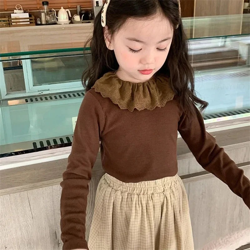 Paola Long Sleeved Ruffled Lace Collar Top