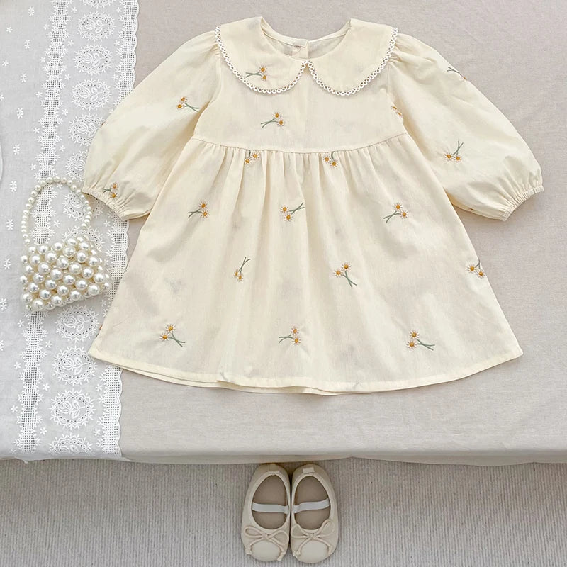 Spring Clothes Pastoral Baby Girls Dress Autumn Embroidery Cotton Floral Doll Dress
