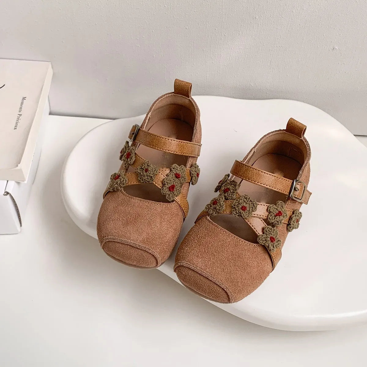 Girls Shoes New Spring Square Toe One-line Buckle Buckle Decoration Shoes Mori Girl Style Outdoor Daily Flat Children Zapatos De