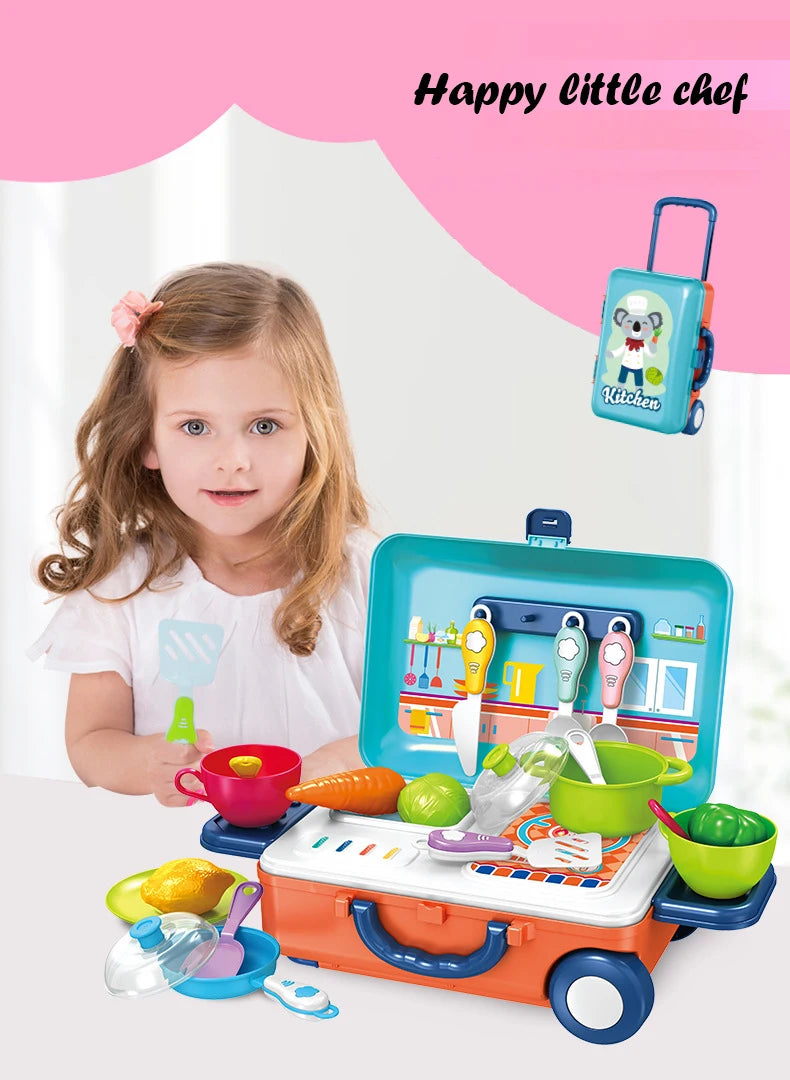 Children's Simulation Play House Kitchen Toys Girls Beauty Portable Tools Utensils Tableware Trolley Case Doctors Medical Kit