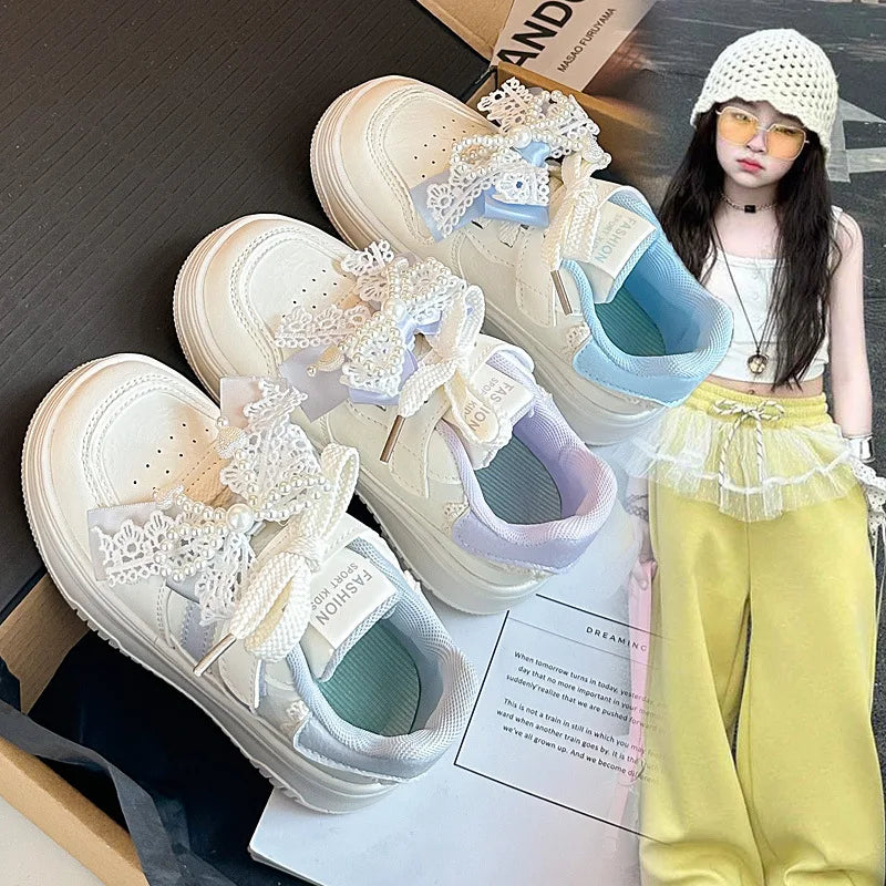 Girls Sports Shoes for Students Casual Shoes Princess Style Soft Bottom 2026 Brand New Children Tennis Shoes Breathable Non-slip