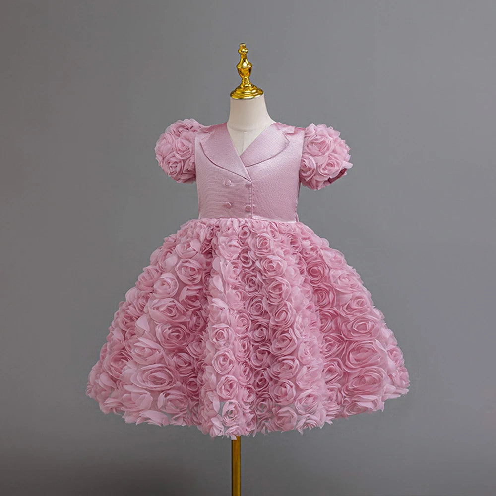HETISO Flower Girl Dress Tutu Children's Party Dresses Fluffy Kids Performance
