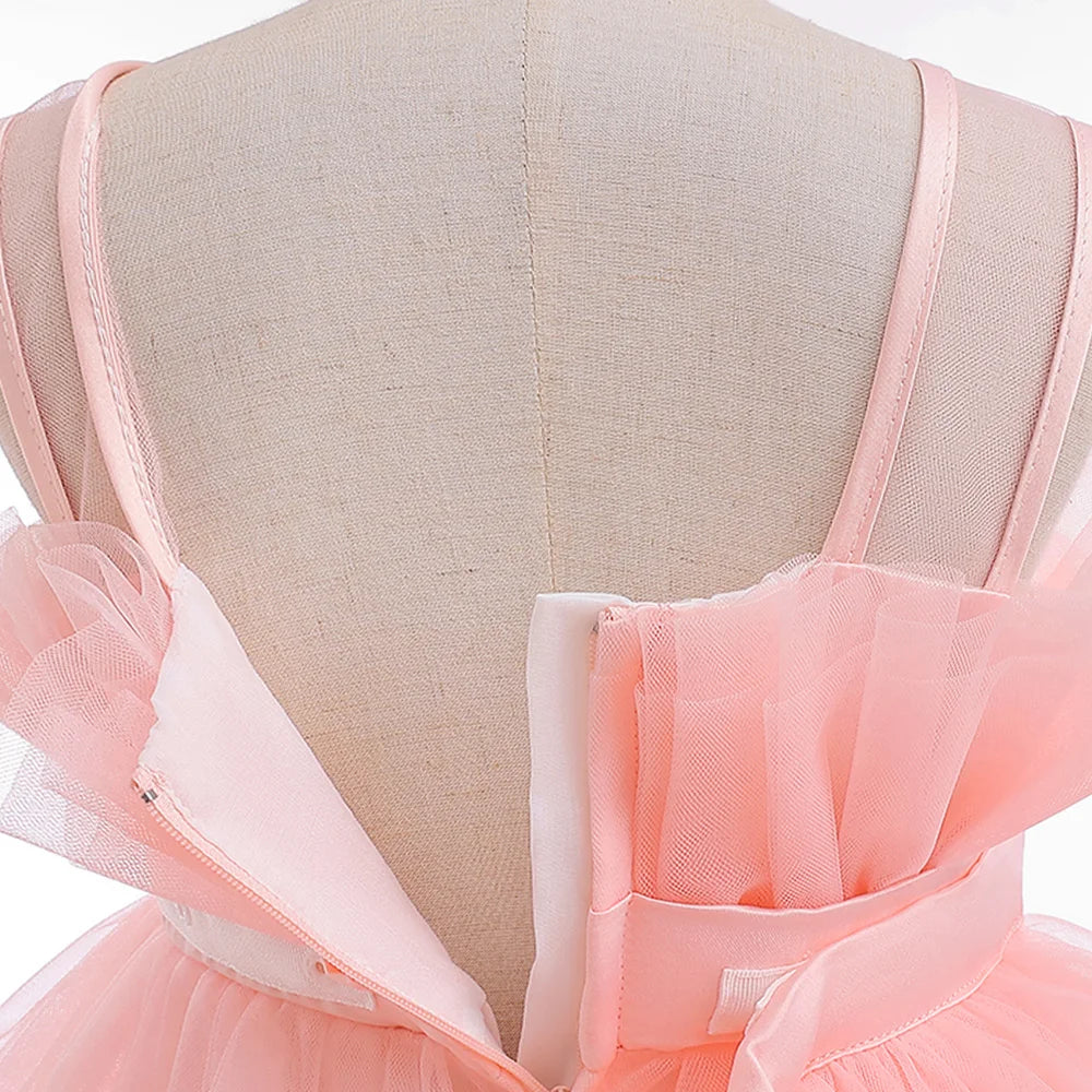 Summer Baptism Bridesmaids Party Baby Girls Dresses Tulle Trailing Wedding Birthday Princess Dress