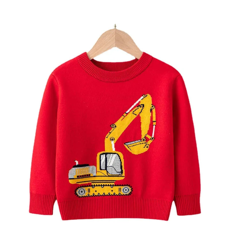 Fernelys Casual Cartoon Excavator Sweater