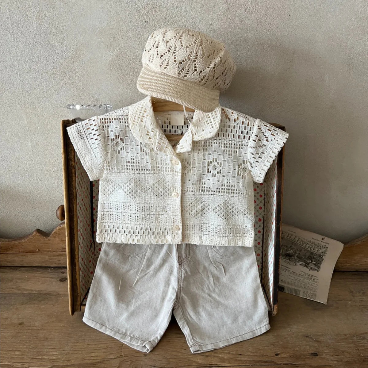 Helen Lace Short Sleeve Lapel Cotton Tops