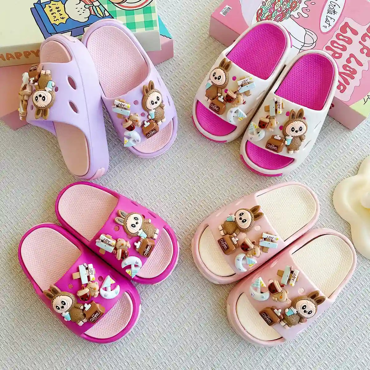 Cartoon Coffee-Themed Eva Slippers for Kids