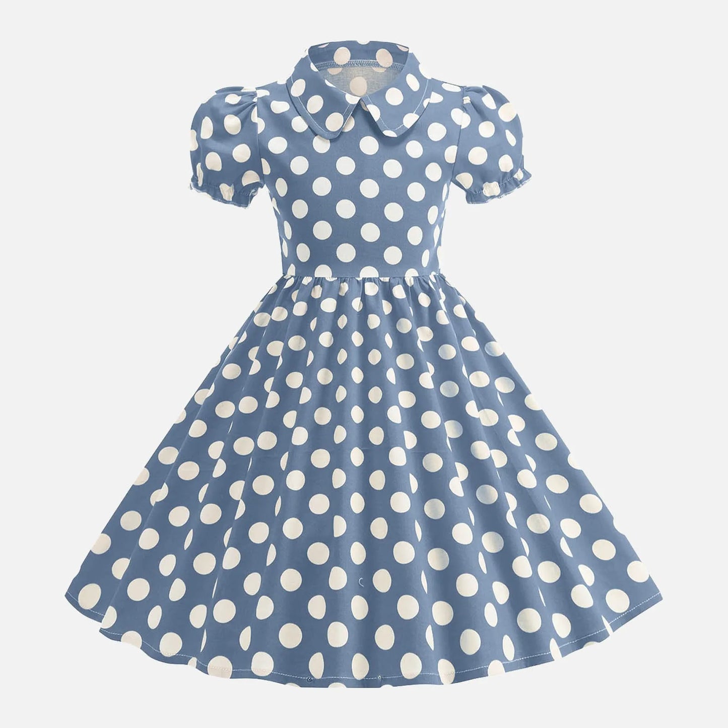 Girls' Dress French Short Sleeve Polka Dot Dress Holiday Children'S Summer Dress
