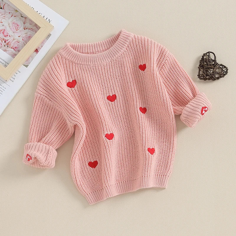 Amelia Heart Embroidery Sweater Pullover Tops
