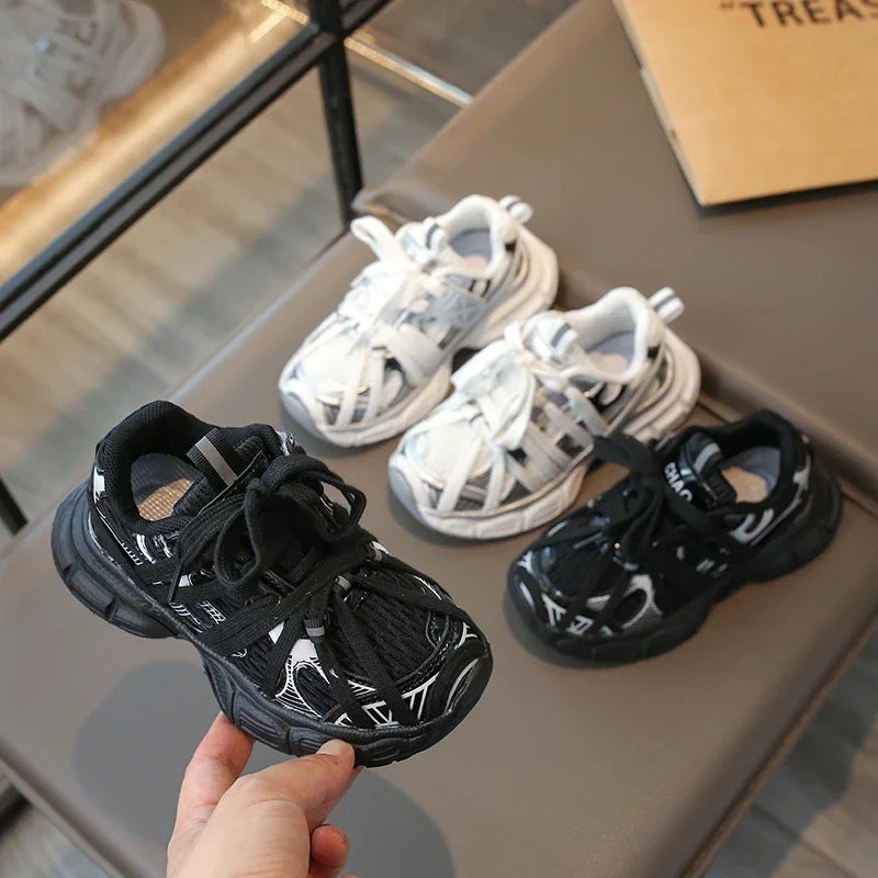 Kids Shoes for Boy School Black Beige Versatile Sports Shoes for Girls Fashion Causal Patchwork Children Mesh Chunky Sneakers