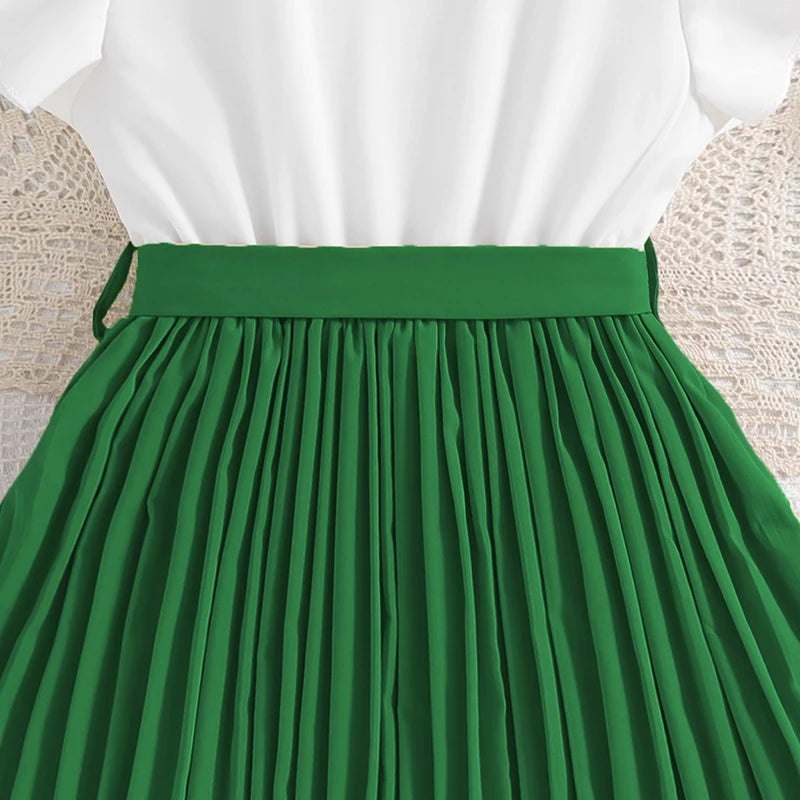 Emma Kids Dress for Girls with Pleated Skirt and Bow Tie