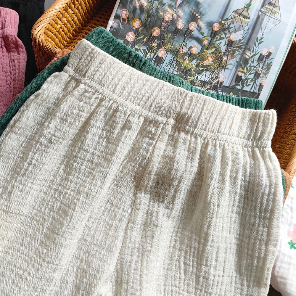 Casual Cotton Yarn Ruffle Capris Shorts Children Clothes Pant