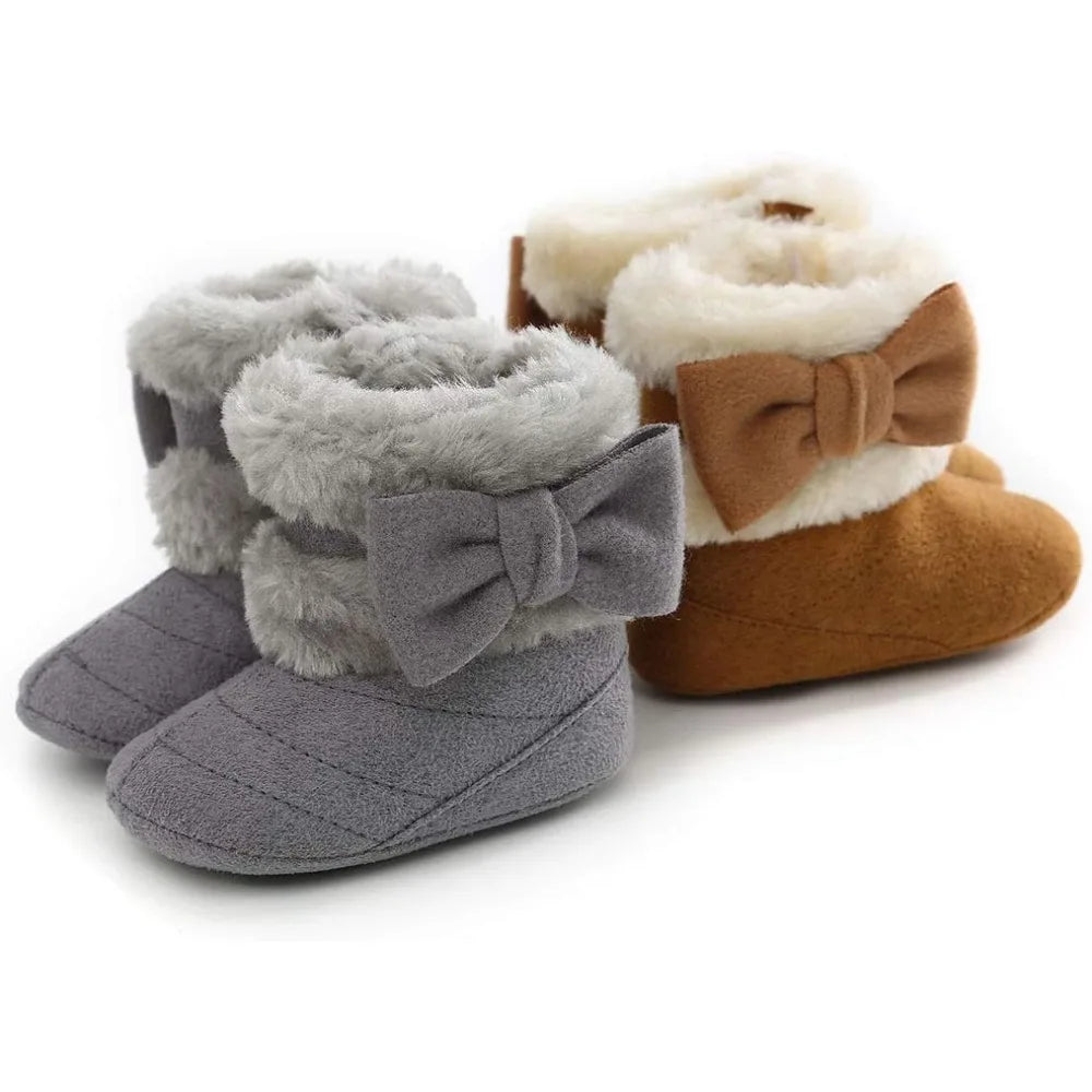 1Pair Baby Boots, Baby Girl Cute Bowknot Snow Boots, Soft Sole, Non-slip, Warm, Winter Padded Newborn Baby Walking Shoes