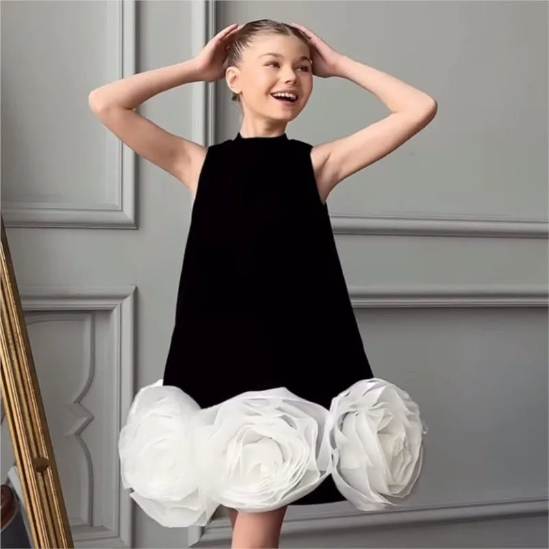 Fashion Baby Girl Princess 3D Flower Dress Infant Toddler Child Silk Vestido Wedding Party Dress