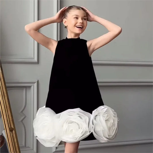 Fashion Baby Girl Princess 3D Flower Dress Infant Toddler Child Silk Vestido Wedding Party Dress