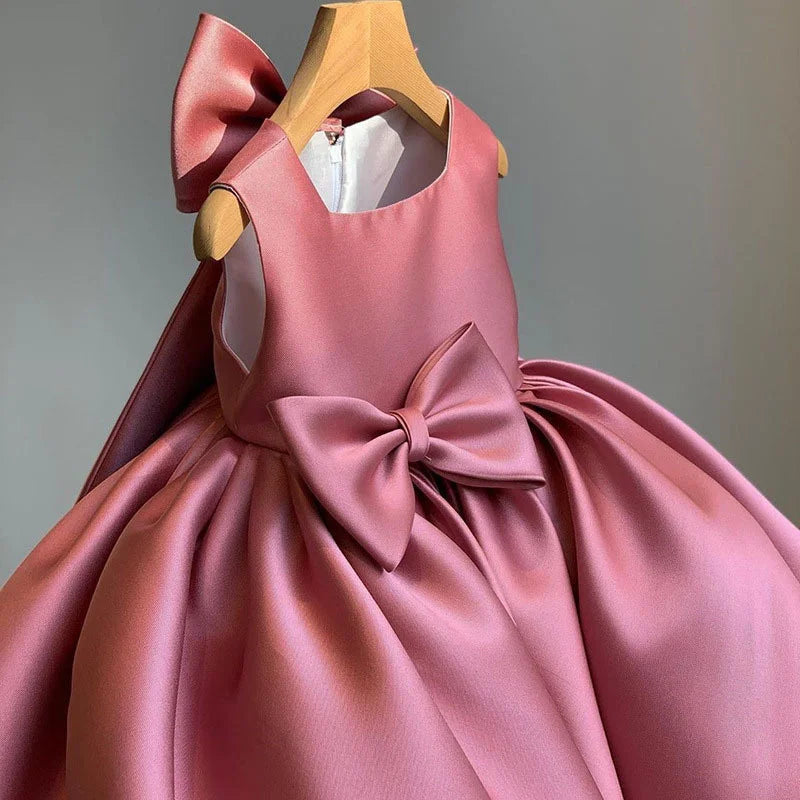 Girls Bow Princess Dresses Kids Baptism Evening Tutu Baby Birthday Party