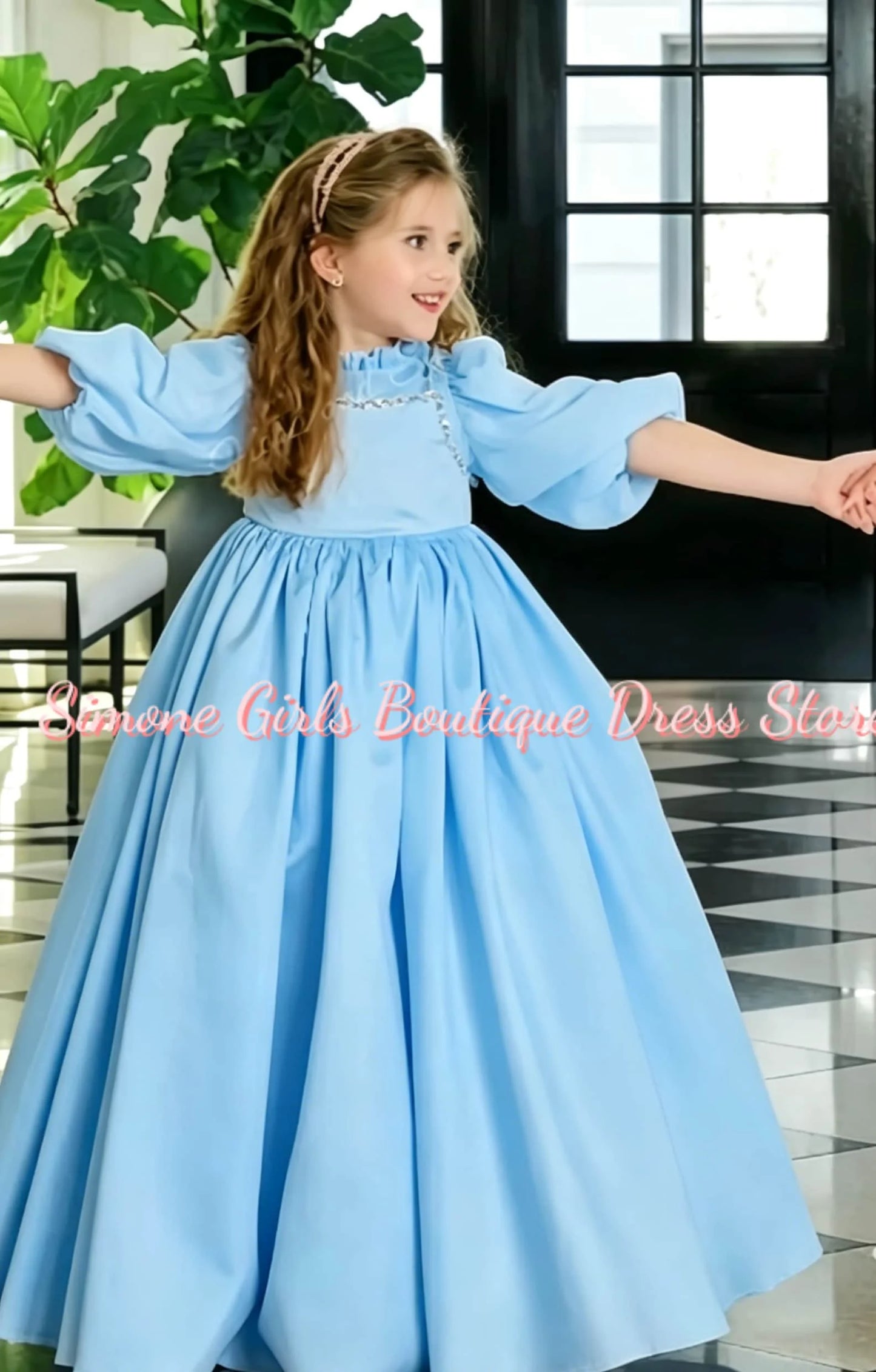 Girl Gown Puff Sleeves Turtleneck Elegant Flower Girl Dress for Wedding Ceremonies Formal Receptions Holiday Parties Customized