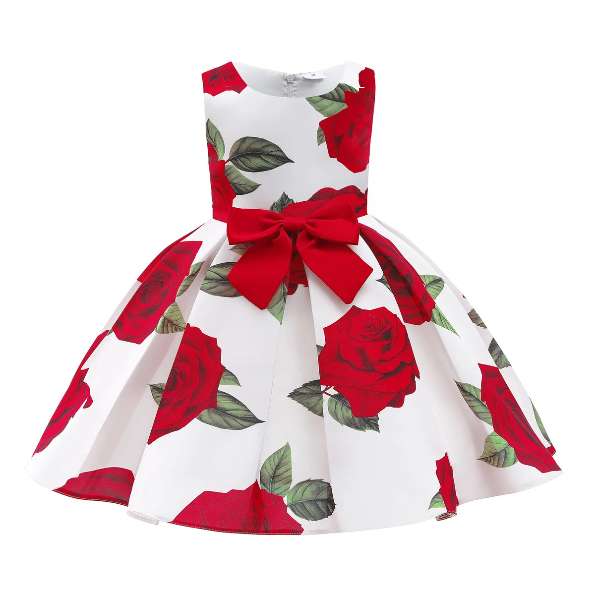 Baby Girl Princess Dress Children's Clothing Toddler Red Rose Print Vintage Vestidos Kids Performance Evening Birthday Xmas Gown