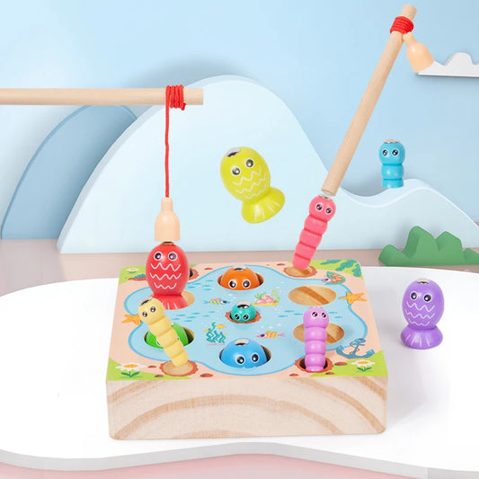 Children Wooden Fishing Game Toys Early Education Color Cognitive Toy