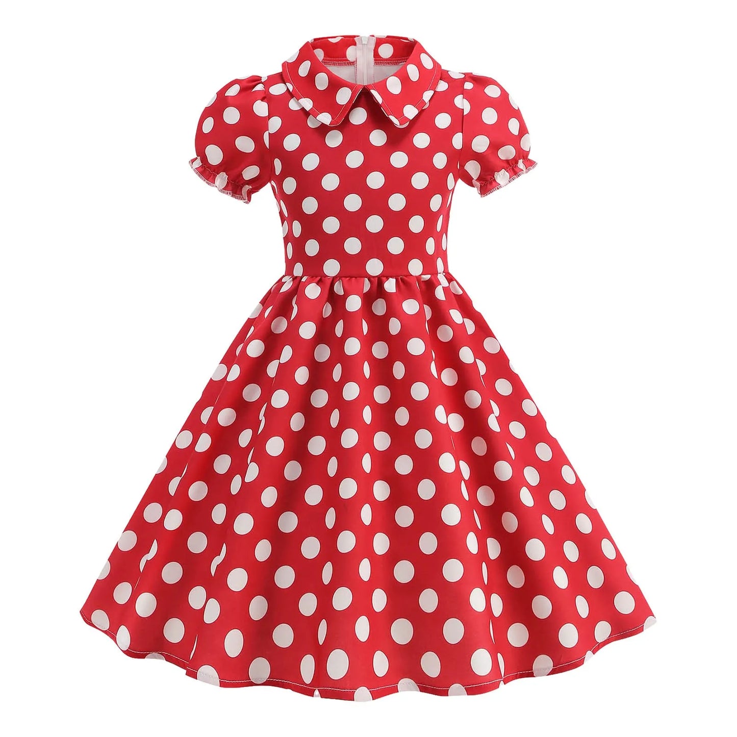 Girls' Dress French Short Sleeve Polka Dot Dress Holiday Children'S Summer Dress