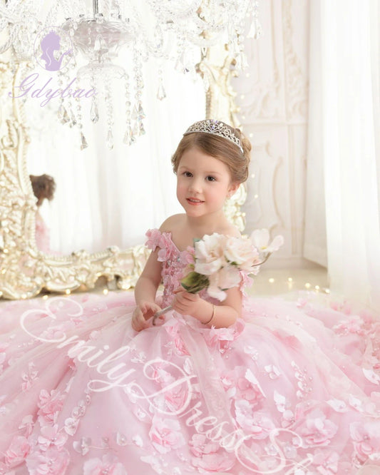 Customized Sky Blue Flower Girl Dress For Wedding Tulle Applqique Luxury Puffy Princess Kids Birthday First Communion Ball Gown