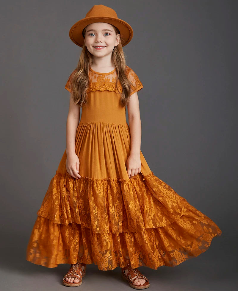 New Girl Lace Chiffon Backless Long Dress Wedding Flower Girl