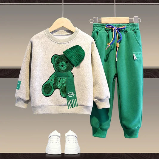 Boy Clothes Set Autumn - Cartoon Bear Top and Pant